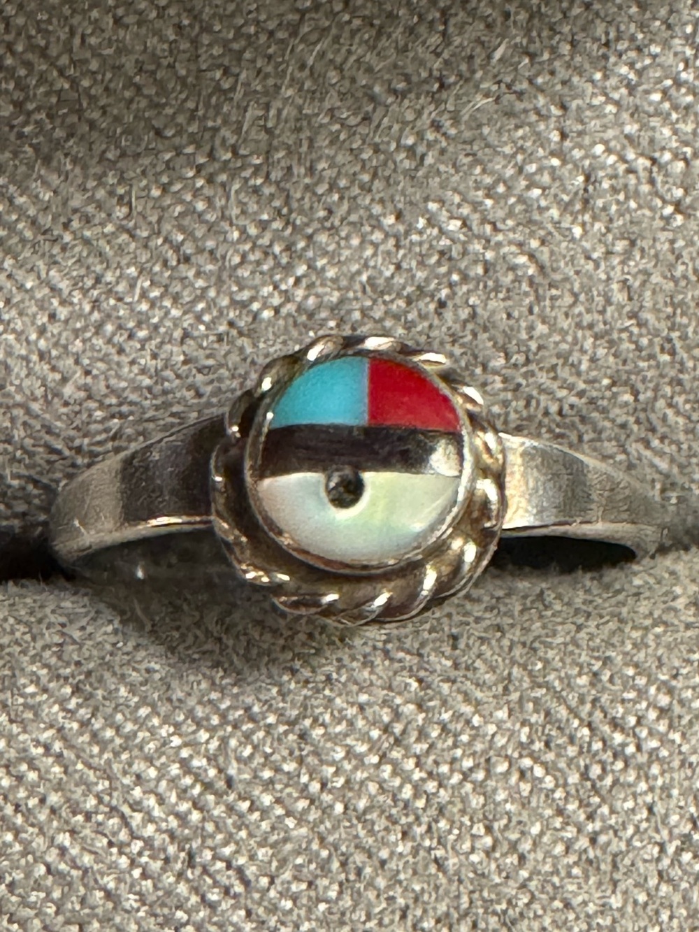 Vintage Sterling Silver Zuni Style Sunface Inlay Ring - Size 5